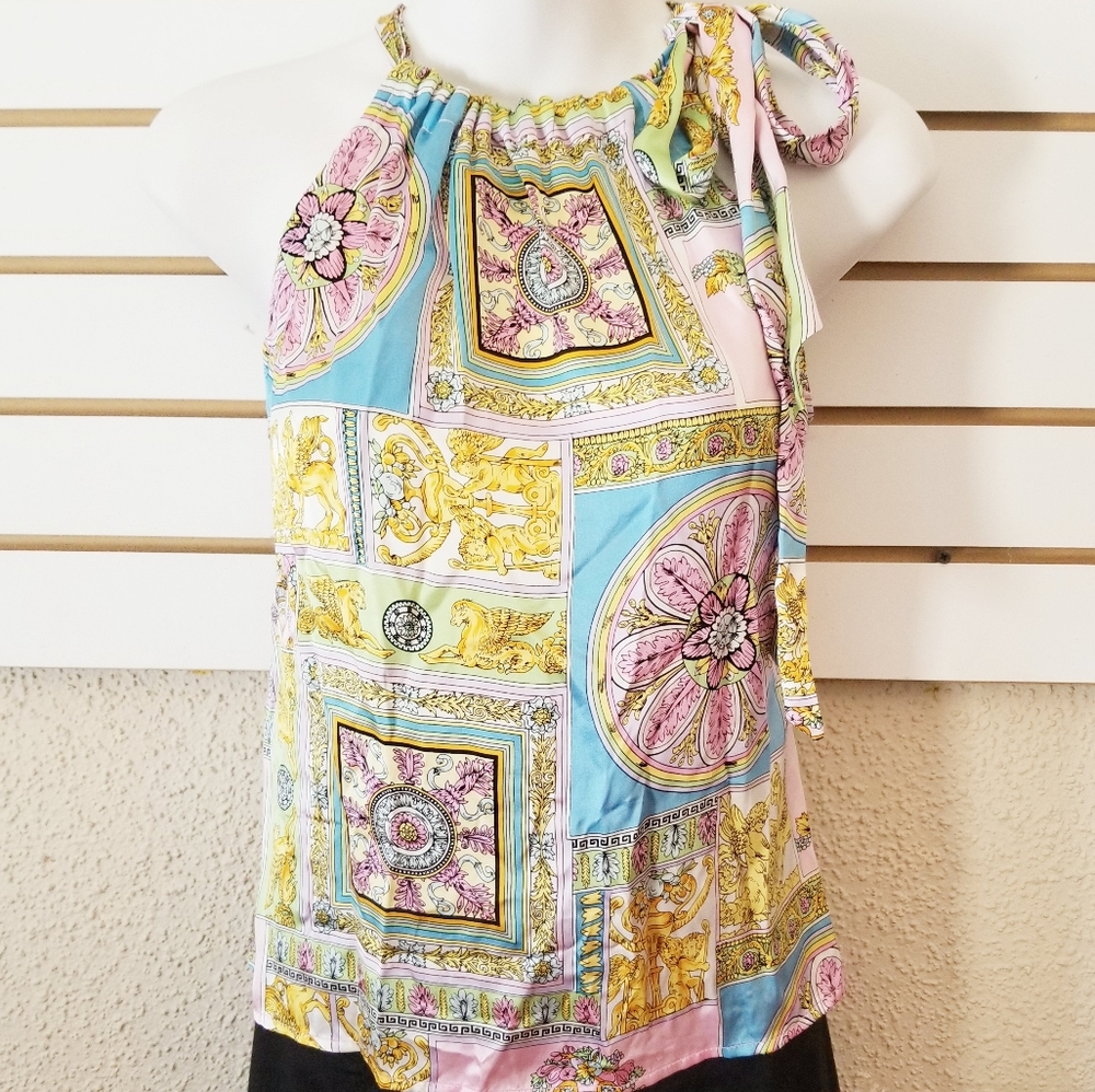 Fash.ion.is'.ta sleeveless silk print top sz S